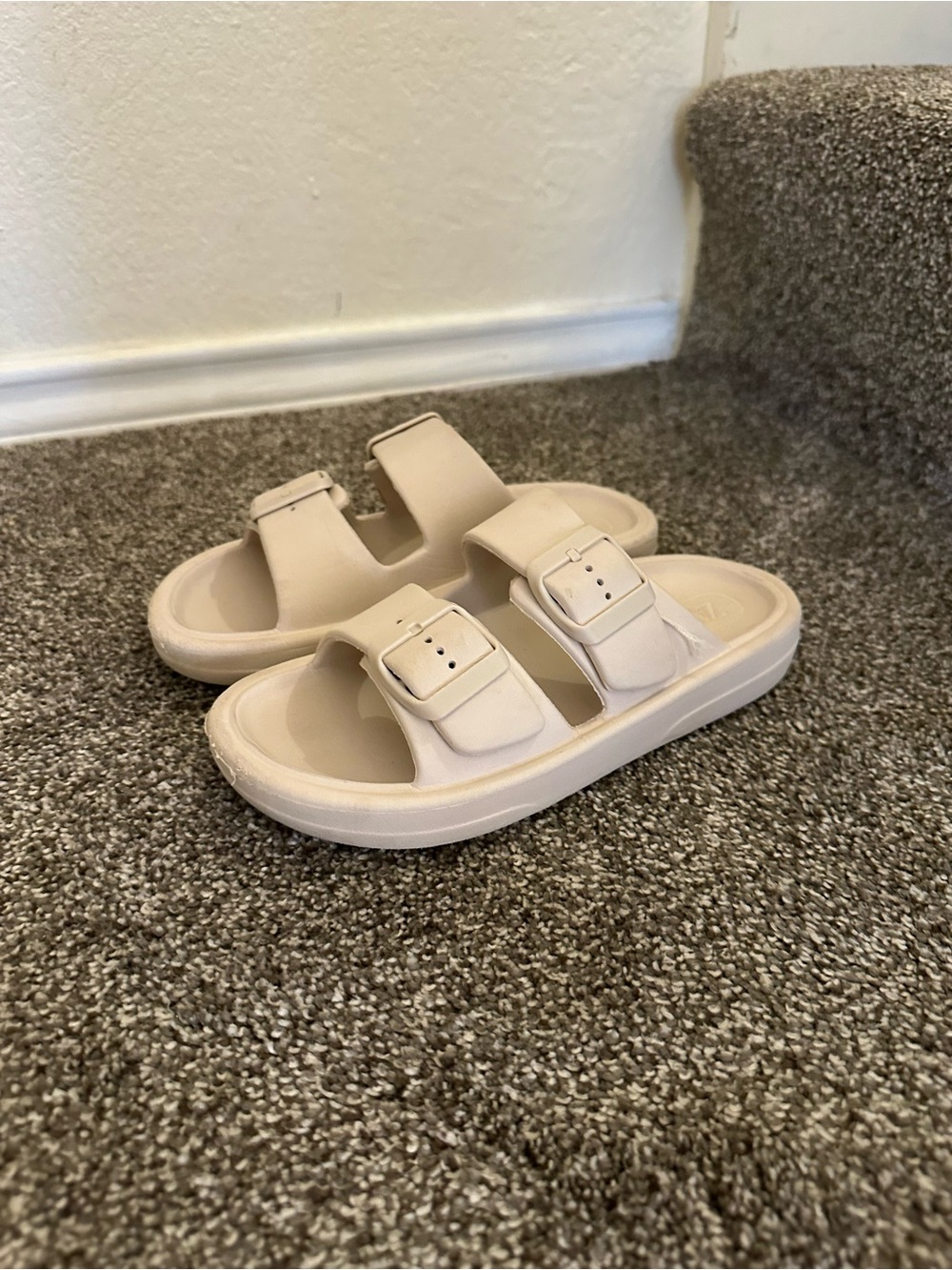 Zara Kids Neutral Beige Double-Buckle Slide Sandals